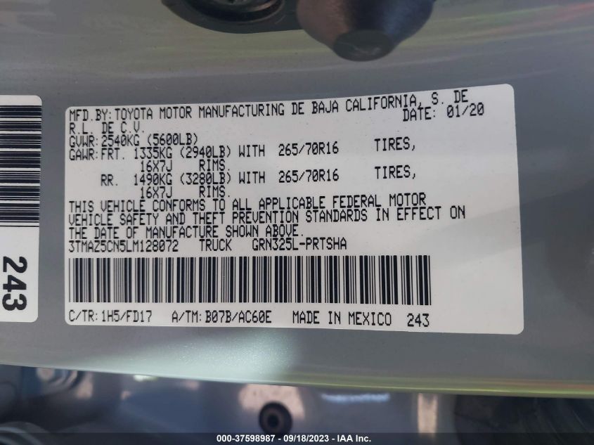 2020 TOYOTA TACOMA 2WD SR5/TRD SPORT - 3TMAZ5CN5LM128072