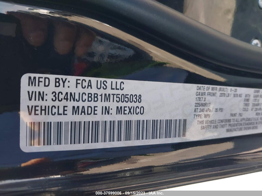 VIN 3C4NJCBB1MT505038 2021 JEEP COMPASS LATITUDE