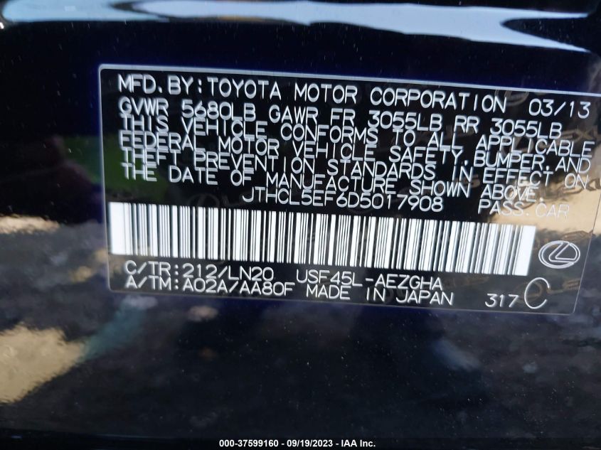 2013 LEXUS LS 460 - JTHCL5EF6D5017908