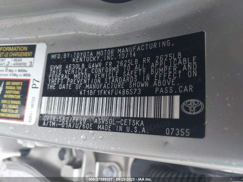 2015 TOYOTA CAMRY LE/XLE/SE/XSE - 4T1BF1FK4FU486573