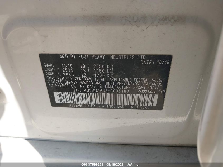 2017 SUBARU LEGACY - 4S3BNAB63H3035188
