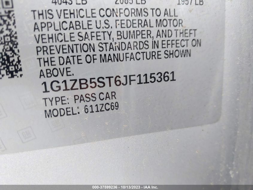 2018 CHEVROLET MALIBU LS - 1G1ZB5ST6JF115361