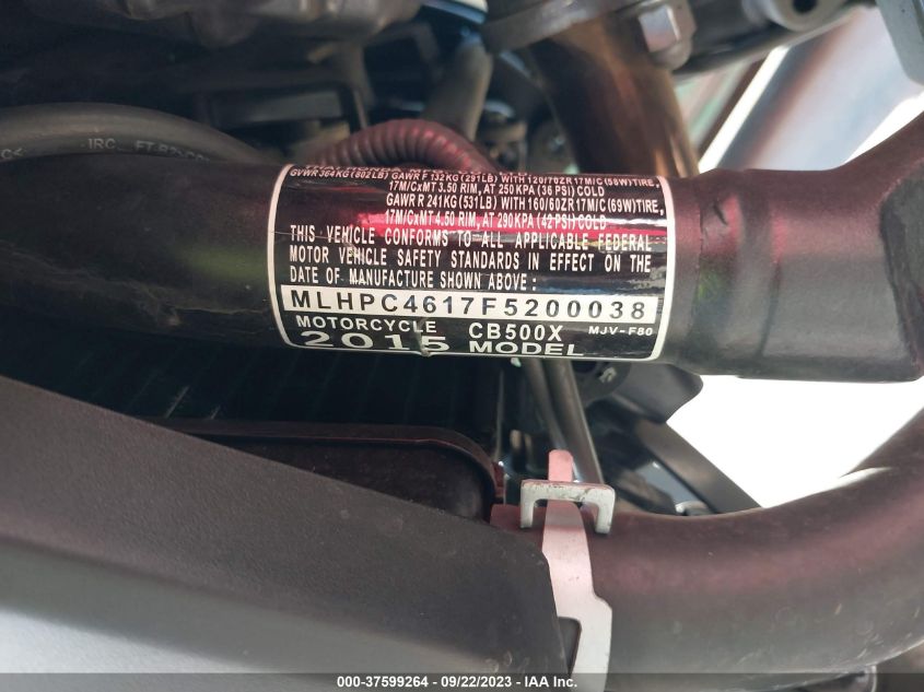 2015 HONDA CB500 X MLHPC4617F5200038