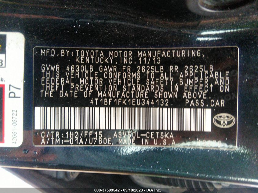 2014 TOYOTA CAMRY L/LE/XLE/SE/SE SPORT - 4T1BF1FK1EU344132