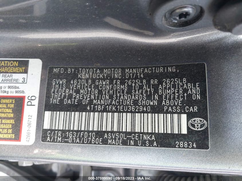 2014 TOYOTA CAMRY L/LE/XLE/SE/SE SPORT - 4T1BF1FK1EU362940