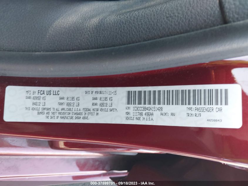 2016 CHRYSLER 200 S - 1C3CCCBB4GN151428
