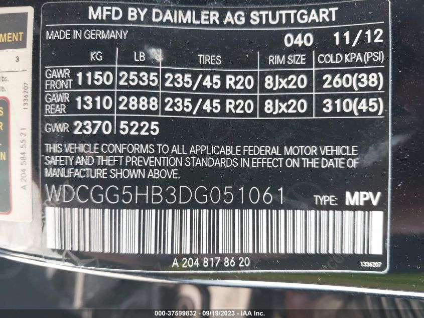 2013 MERCEDES-BENZ GLK-CLASS GLK 350 - WDCGG5HB3DG051061