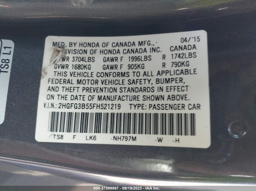 2015 HONDA CIVIC COUPE LX 2HGFG3B55FH521219