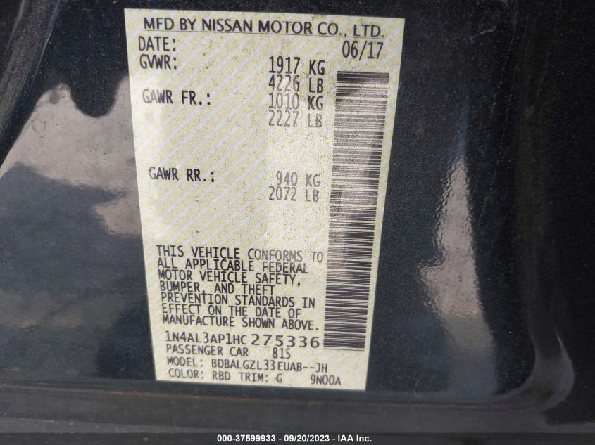 2017 NISSAN ALTIMA 2.5 S - 1N4AL3AP1HC275336