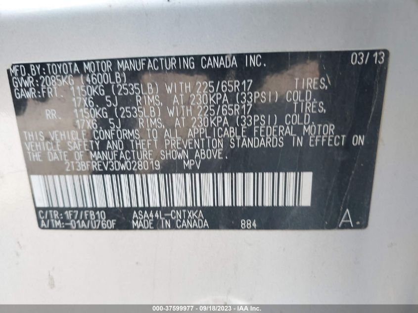 2013 TOYOTA RAV4 LE - 2T3BFREV3DW028019