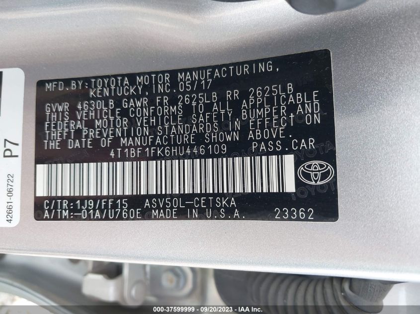 2017 TOYOTA CAMRY LE/XLE/SE/XSE - 4T1BF1FK6HU446109