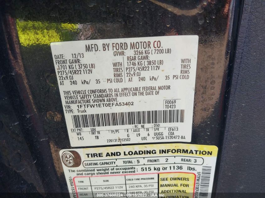 2014 FORD F-150 XL/XLT/FX4/LARIAT - 1FTFW1ET0EFA53402
