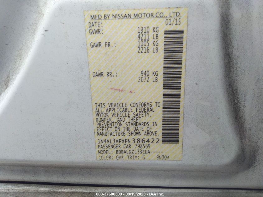 2015 NISSAN ALTIMA 2.5 - 1N4AL3APXFN386422
