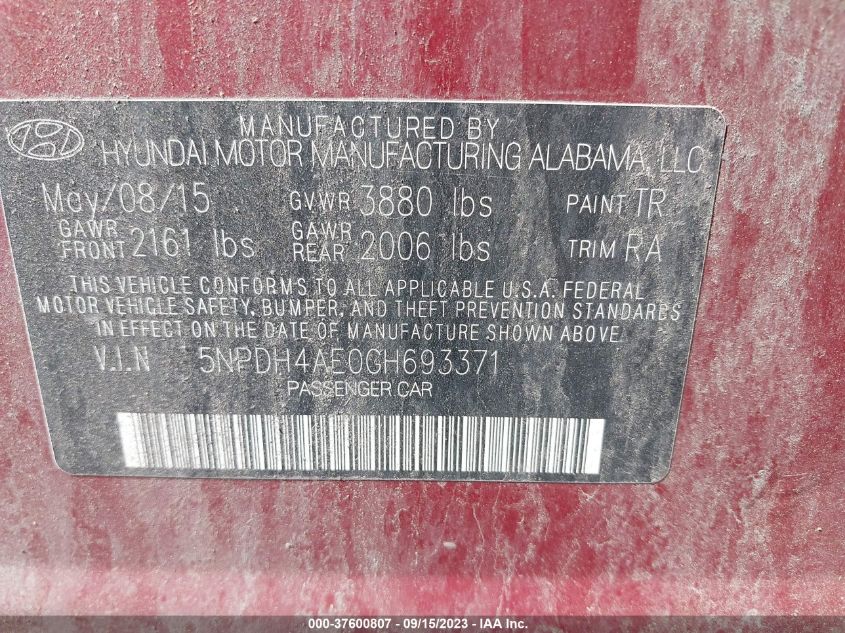 2016 HYUNDAI ELANTRA SE - 5NPDH4AE0GH693371