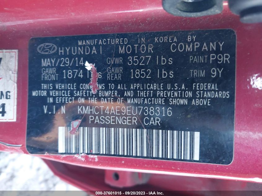 2014 HYUNDAI ACCENT GLS/GS - KMHCT4AE9EU738316