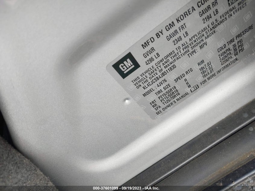 VIN KL4CJCSB4JB511835 2018 BUICK ENCORE ESSENCE