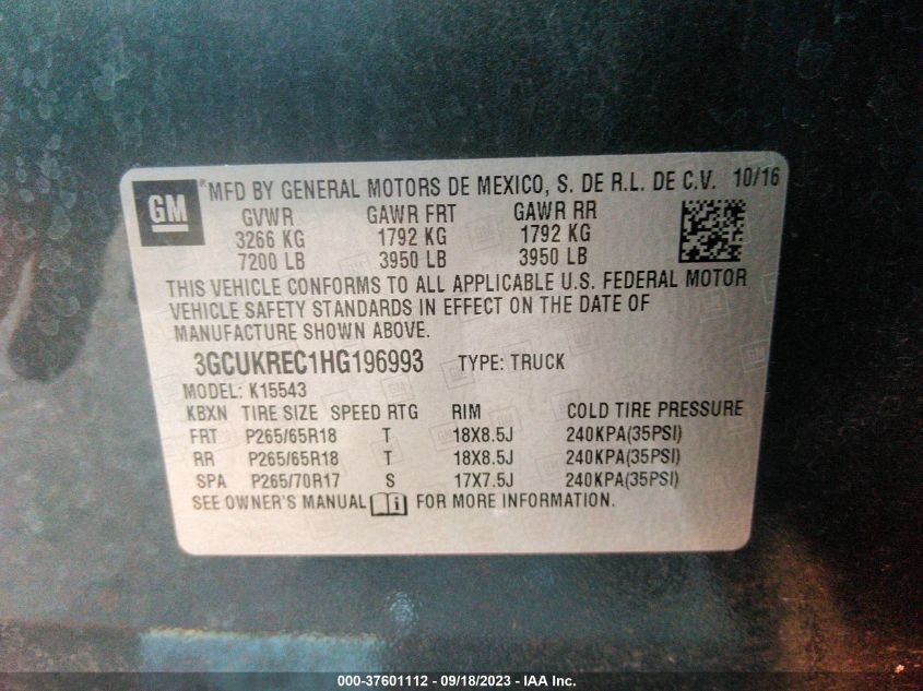 2017 CHEVROLET SILVERADO 1500 LT - 3GCUKREC1HG196993