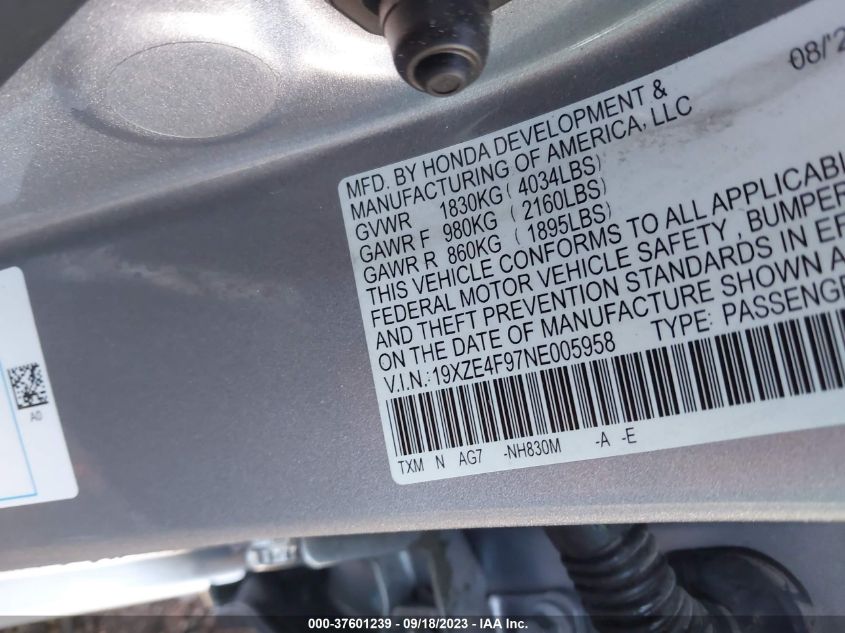 2022 HONDA INSIGHT TOURING - 19XZE4F97NE005958