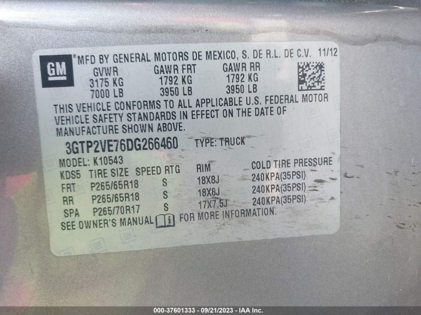 2013 GMC SIERRA 1500 SLE - 3GTP2VE76DG266460