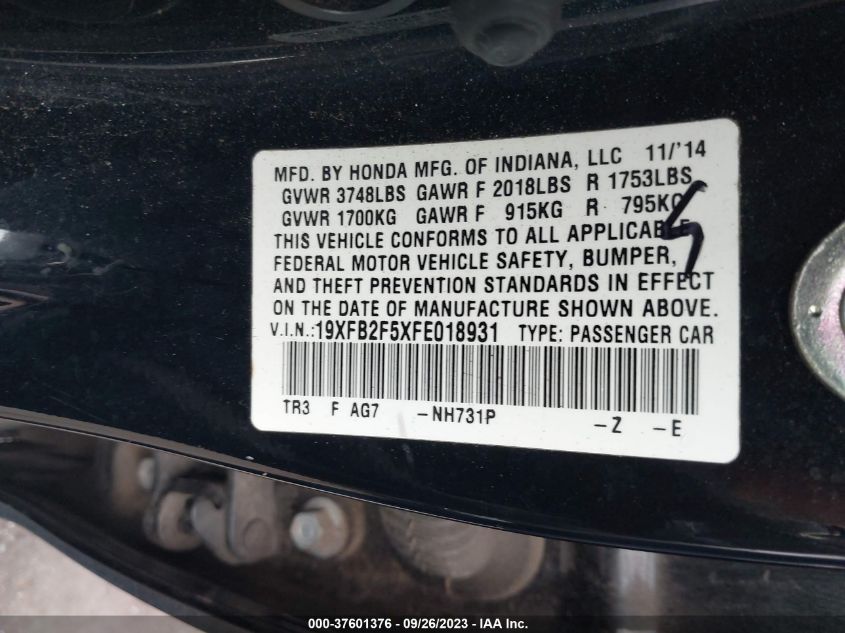 2015 HONDA CIVIC LX - 19XFB2F5XFE018931