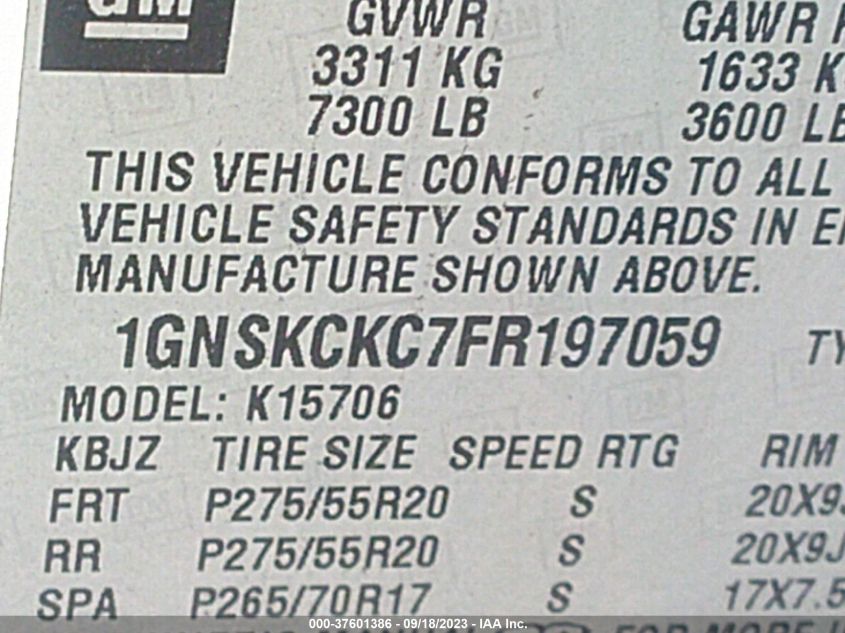 2015 CHEVROLET TAHOE LTZ - 1GNSKCKC7FR197059