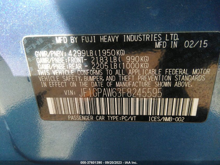 2015 SUBARU IMPREZA WAGON 2.0I SPORT LIMITED - JF1GPAW63F8245595