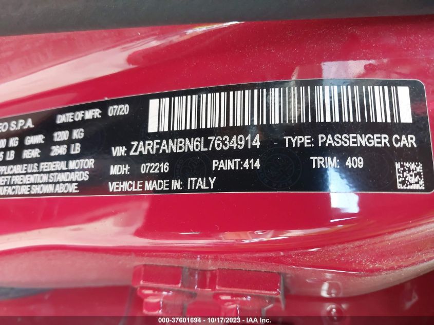 2020 ALFA ROMEO GIULIA TI - ZARFANBN6L7634914