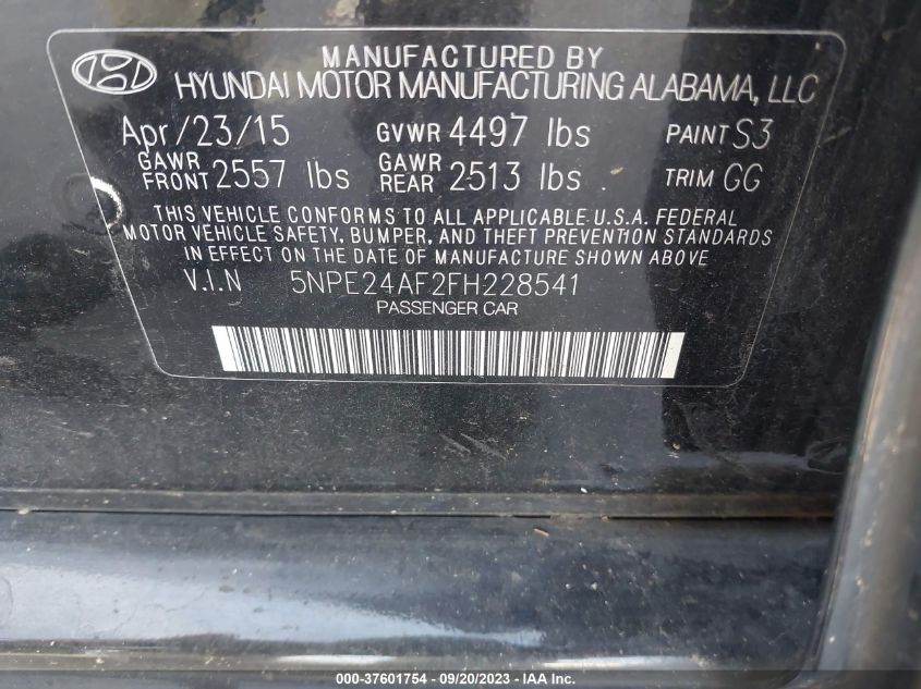 2015 HYUNDAI SONATA 2.4L SE - 5NPE24AF2FH228541