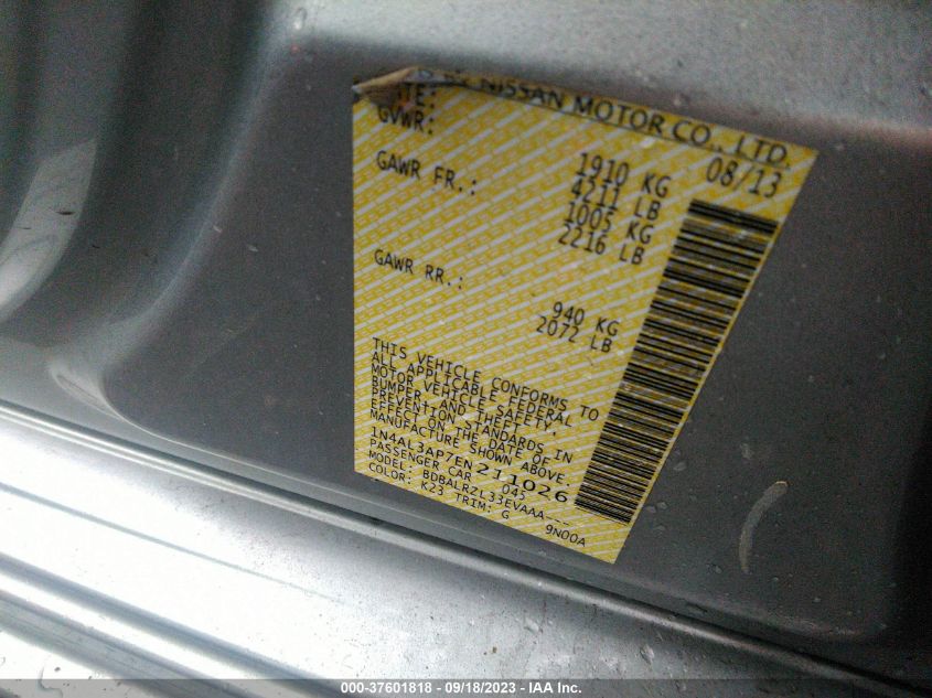 2014 NISSAN ALTIMA 2.5 S - 1N4AL3AP7EN211026