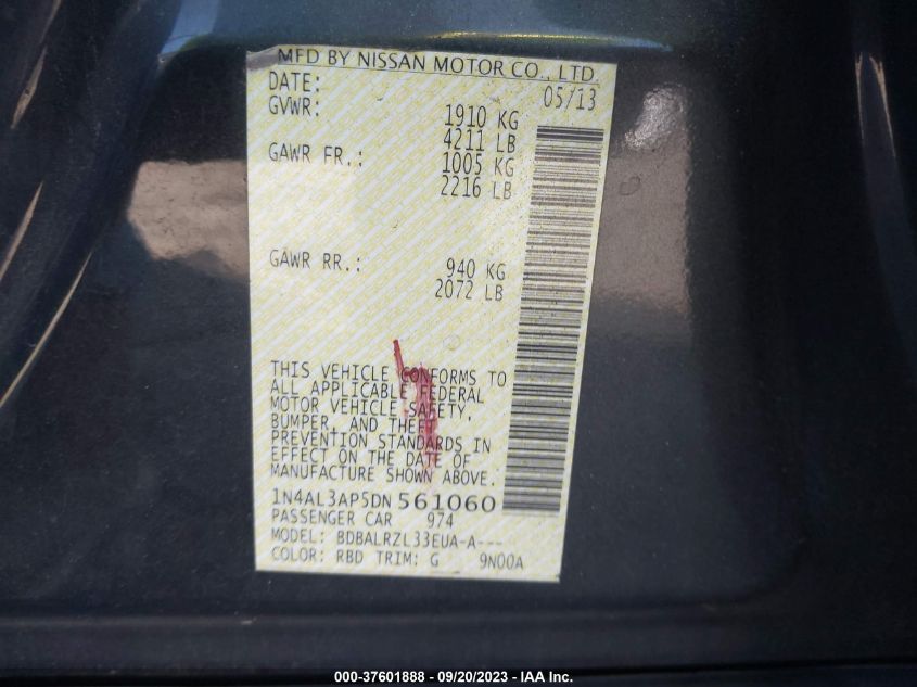 2013 NISSAN ALTIMA 2.5/S/SV/SL - 1N4AL3AP5DN561060