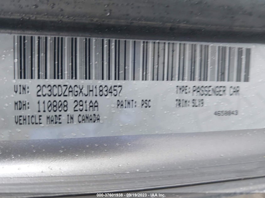 VIN 2C3CDZAGXJH183457 2018 DODGE CHALLENGER SXT PLUS