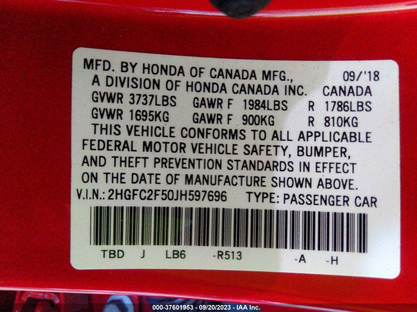 2018 HONDA CIVIC SEDAN LX - 2HGFC2F50JH597696