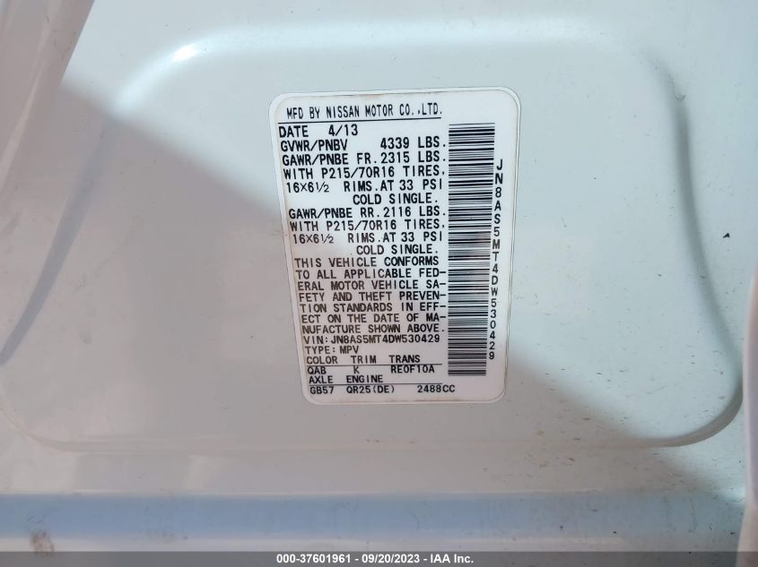 2013 NISSAN ROGUE S - JN8AS5MT4DW530429