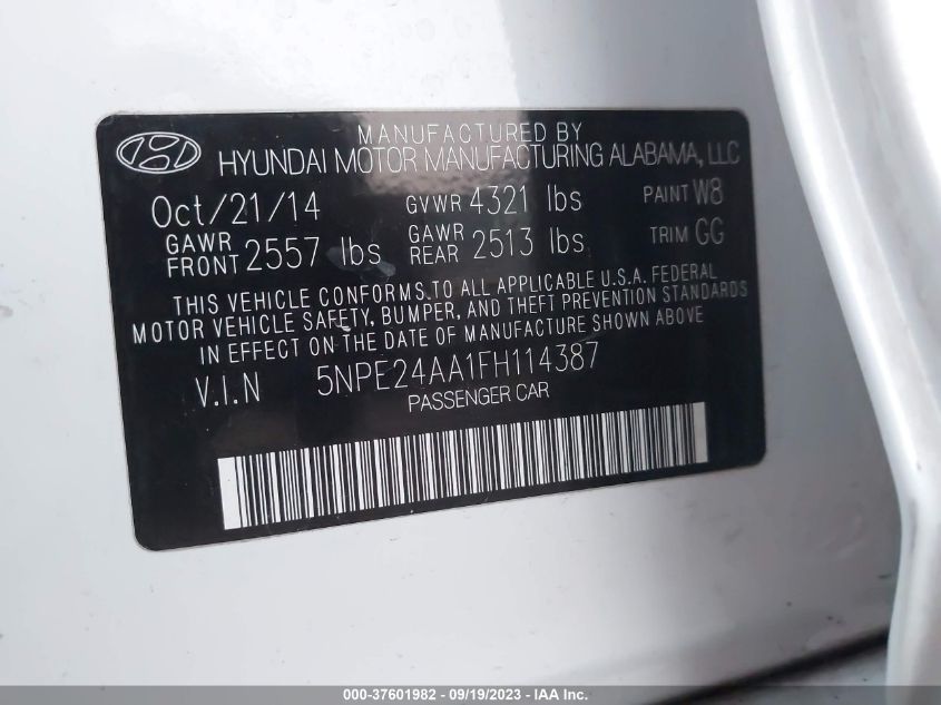 2015 HYUNDAI SONATA 1.6T ECO - 5NPE24AA1FH114387