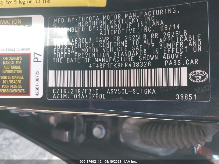 2014 TOYOTA CAMRY L/LE/XLE/SE/SE SPORT - 4T4BF1FK9ER438328