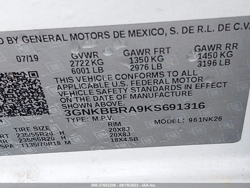 2019 CHEVROLET BLAZER - 3GNKBBRA9KS691316