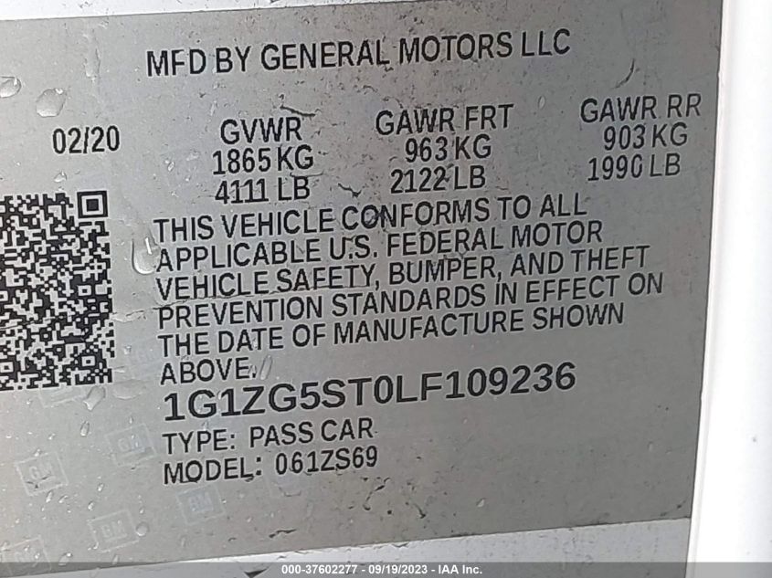 2020 CHEVROLET MALIBU RS - 1G1ZG5ST0LF109236