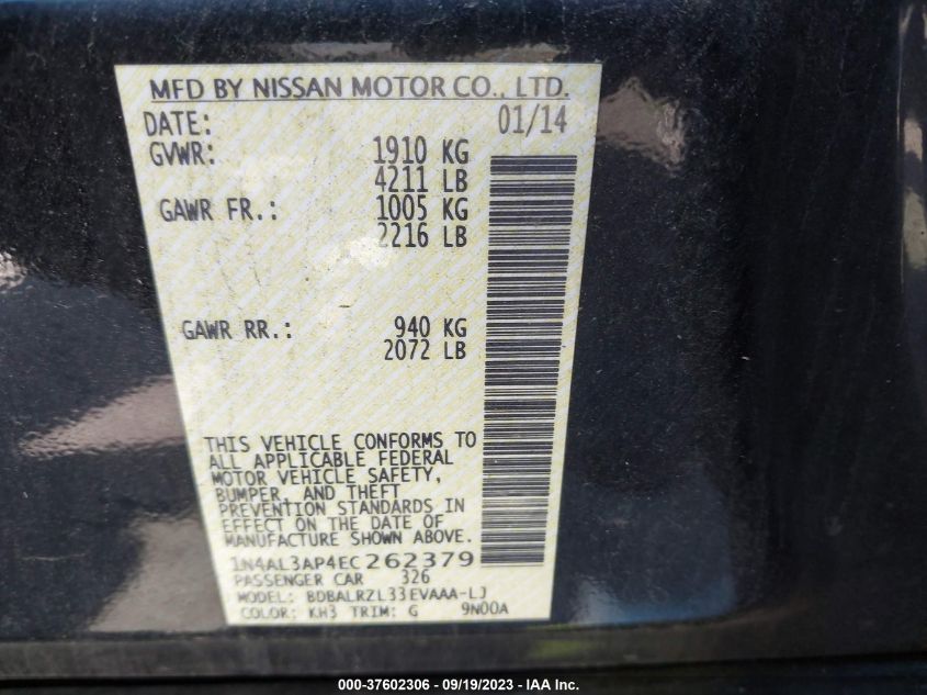 2014 NISSAN ALTIMA 2.5 S - 1N4AL3AP4EC262379