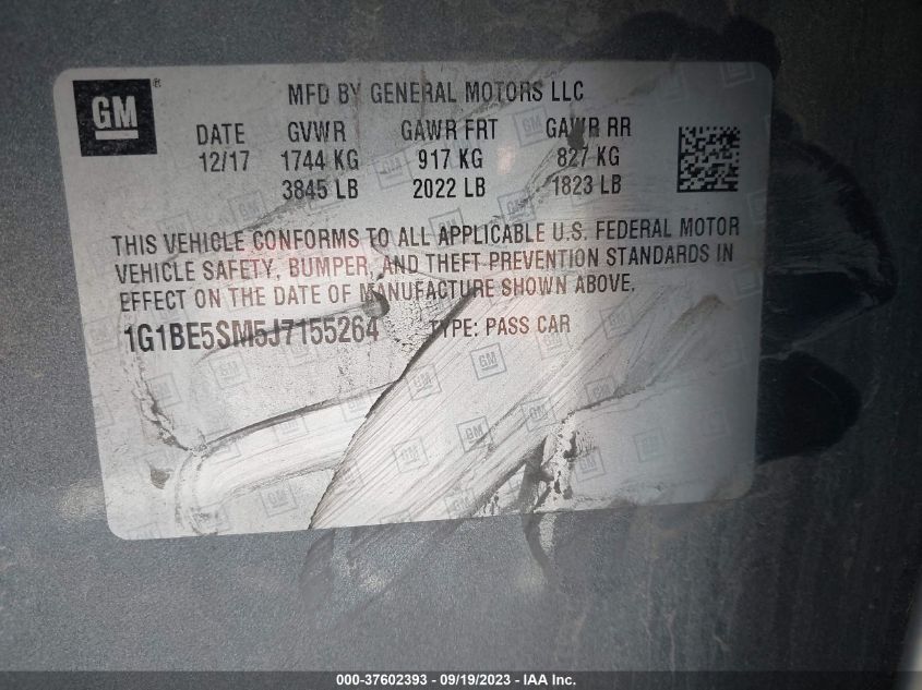 2018 CHEVROLET CRUZE LT - 1G1BE5SM5J7155264