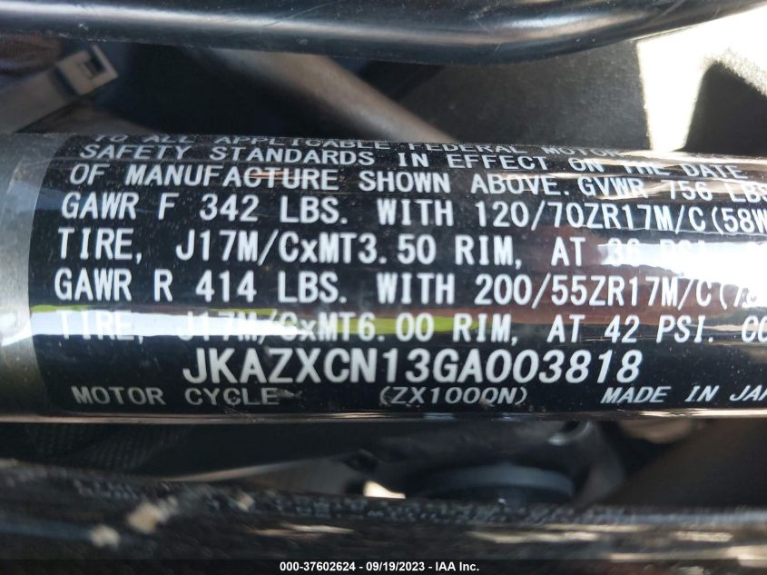 2016 KAWASAKI ZX1000 N - JKAZXCN13GA003818