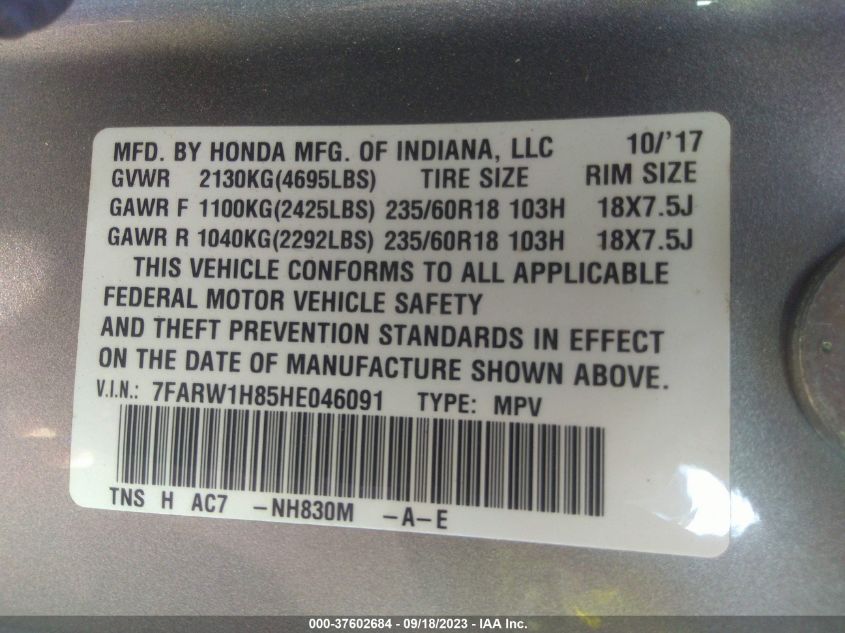 2017 HONDA CR-V EXL - 7FARW1H85HED46091