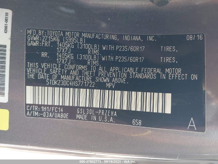 2017 TOYOTA SIENNA LE - 5TDKZ3DC4HS771722