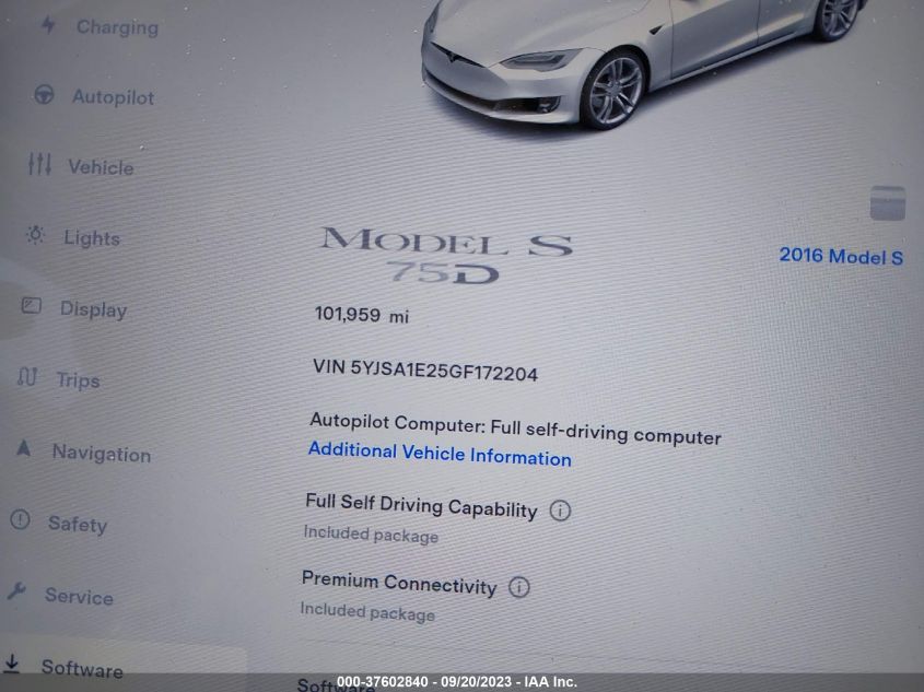 2016 TESLA MODEL S 90D/70D/75D/60D/85D - 5YJSA1E25GF172204