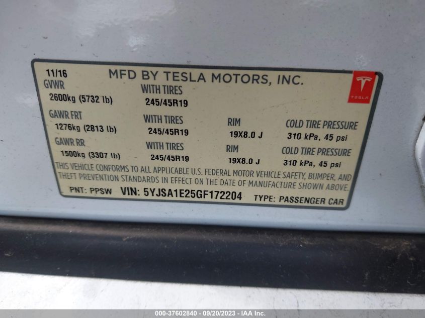 2016 TESLA MODEL S 90D/70D/75D/60D/85D - 5YJSA1E25GF172204