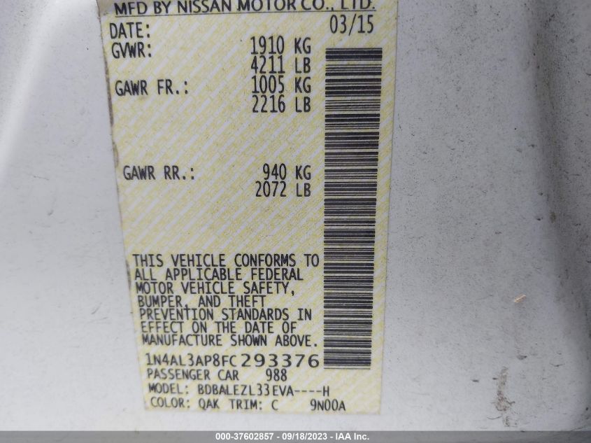 2015 NISSAN ALTIMA 2.5 S - 1N4AL3AP8FC293376