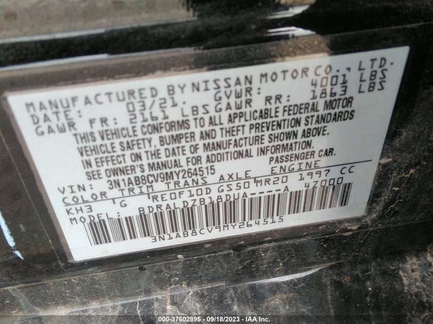 VIN 3N1AB8CV9MY264515 2021 NISSAN SENTRA SV