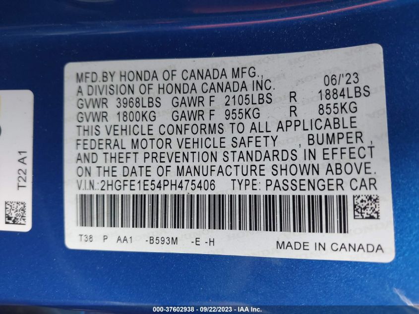 2023 HONDA CIVIC SI 2HGFE1E54PH475406