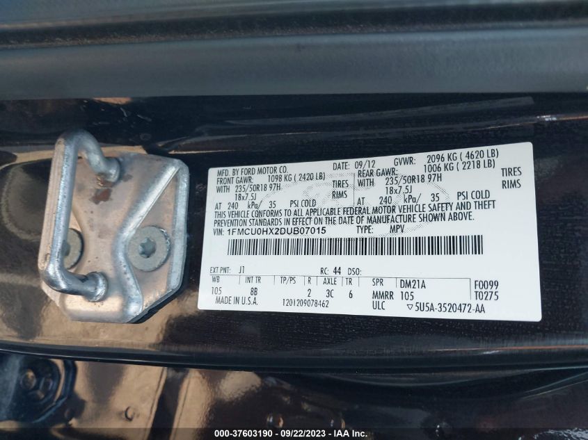 2013 FORD ESCAPE SEL - 1FMCU0HX2DUB07015