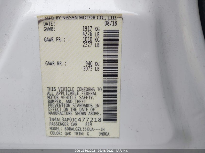VIN 1N4AL3AP0JC477218 2018 NISSAN ALTIMA 2.5 S
