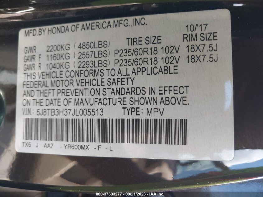 2018 ACURA RDX - 5J8TB3H37JL005513